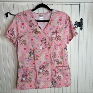 Disney Pink Bambi Thumper the Rabbit Scrub Top Women’s size Small